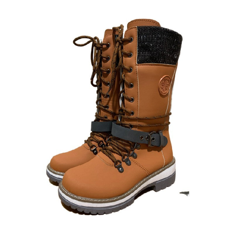 Bottes mi-hautes pour femmes Bout rond Talon carré Cuir