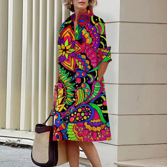 Abstract Pattern 3D Digital Printing Women's Shirt Dress