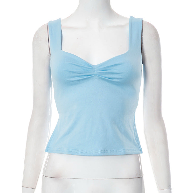 Women's Square Collar Camisole Pleated Top