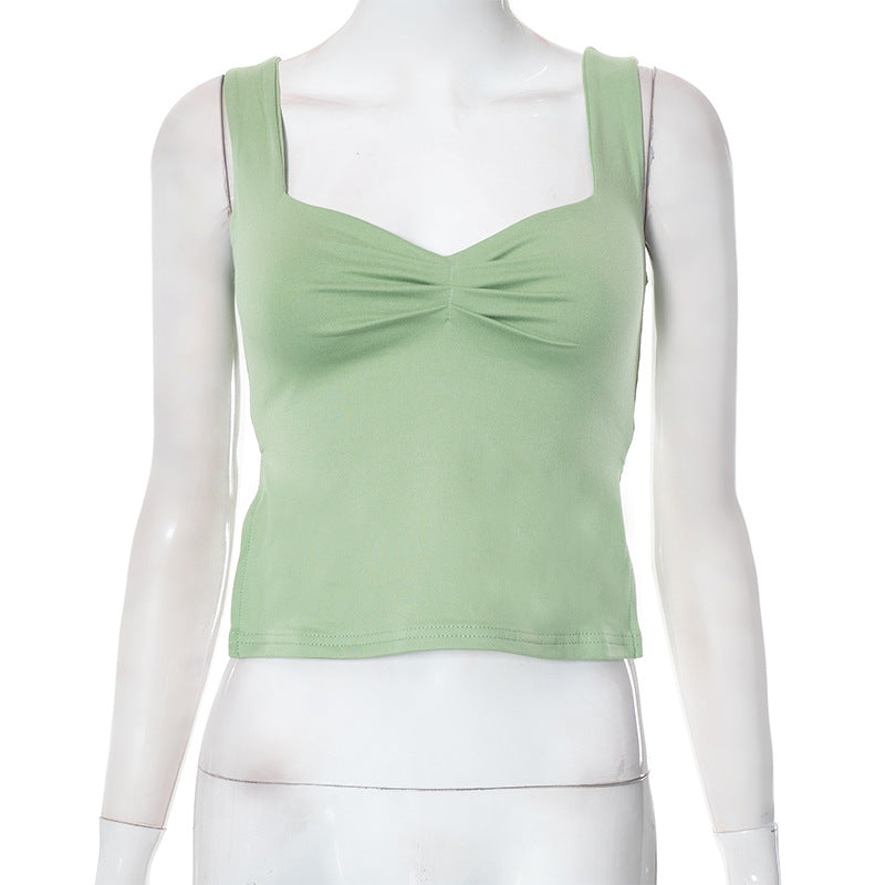 Women's Square Collar Camisole Pleated Top