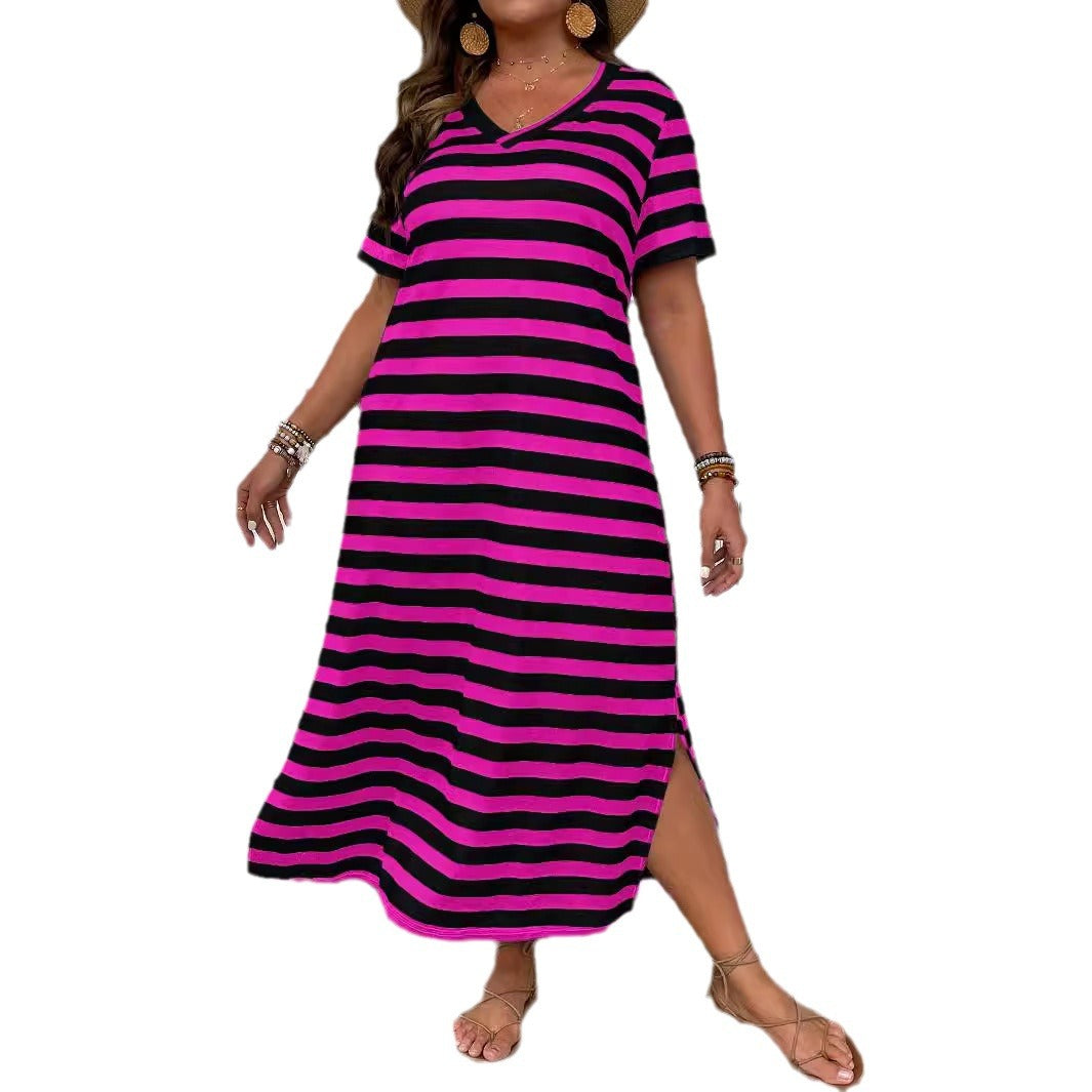 Women's V-neck Striped Print Dress