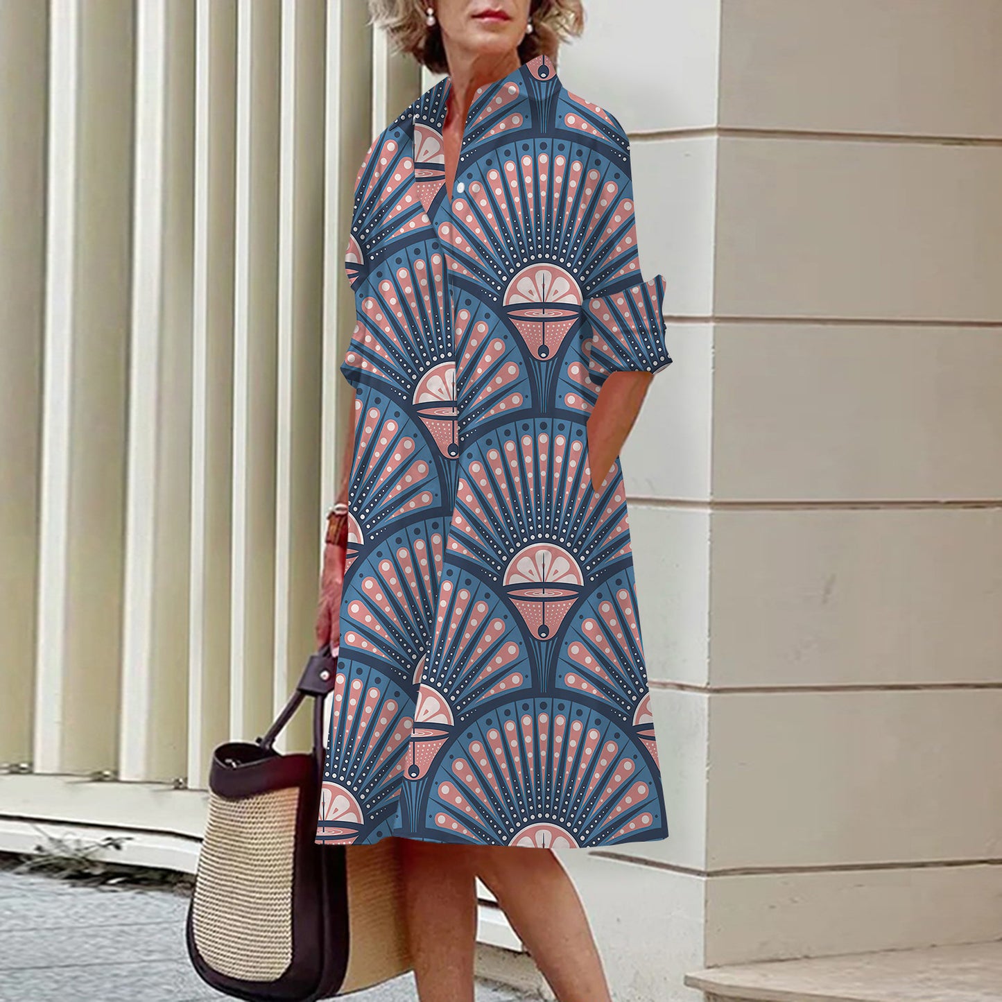 Abstract Pattern 3D Digital Printing Women's Shirt Dress