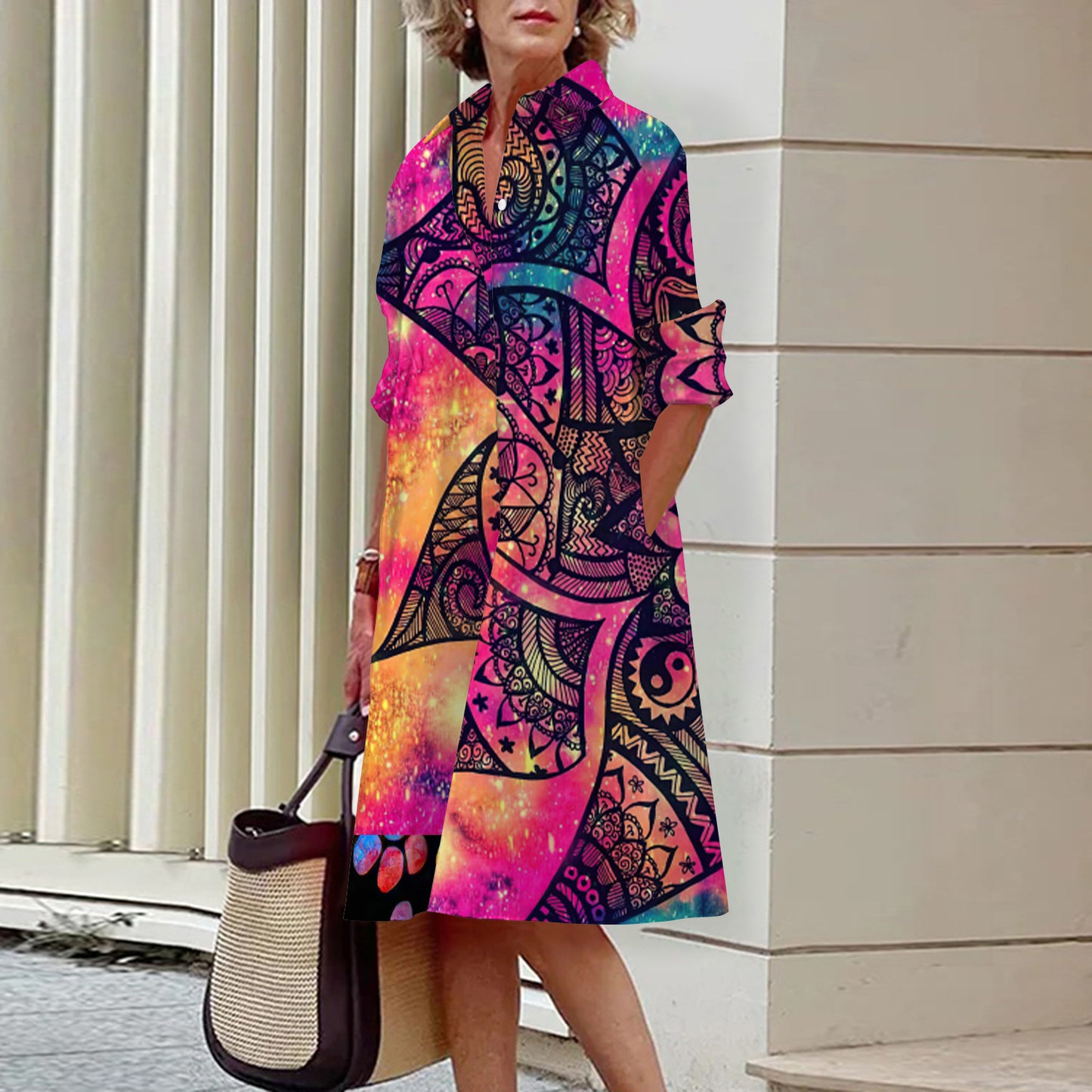 Abstract Pattern 3D Digital Printing Women's Shirt Dress