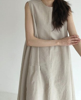 Robe longue en coton et lin, ample, sans manches, couleur citrouille, style chic