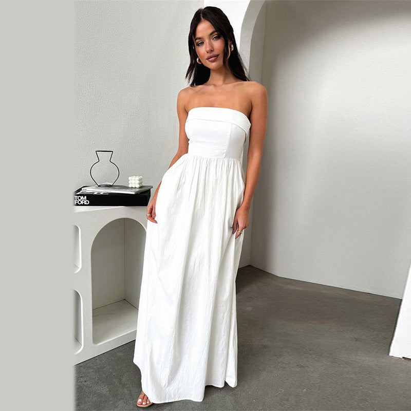 YJ24174 European And American Style Fashion Tube Top A Swing Long Dress