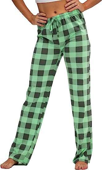 Women's Spring And Autumn Drawstring Plaid Printed Pants Length Leisure Pants Home