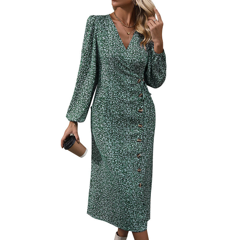 Women's Stomach Blanket Long Sleeve Floral Dress