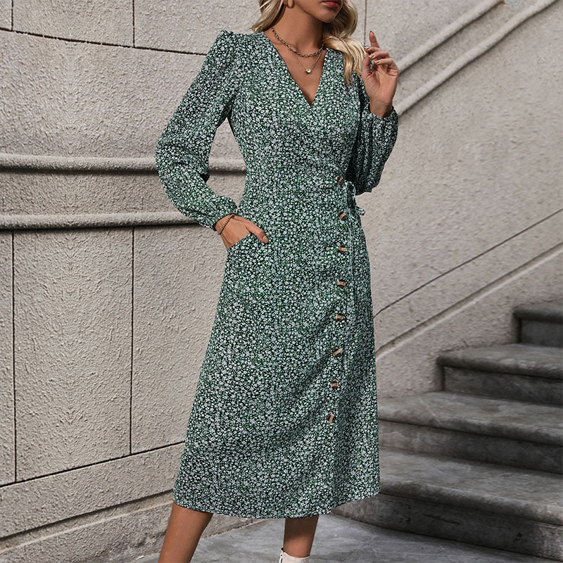 Women's Stomach Blanket Long Sleeve Floral Dress