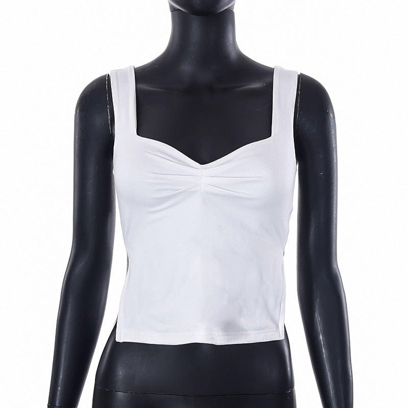 Top plisado camisola con cuello cuadrado para mujer