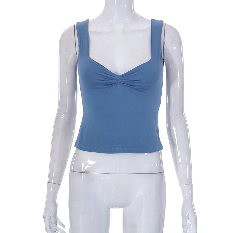 Women's Square Collar Camisole Pleated Top