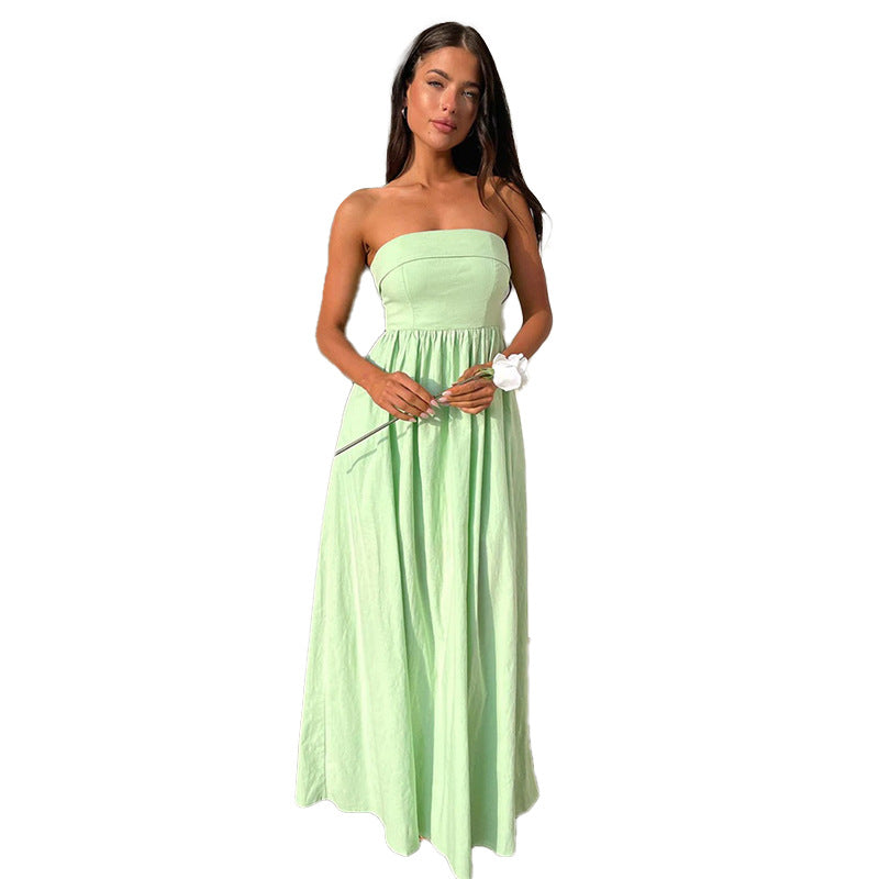 YJ24174 European And American Style Fashion Tube Top A Swing Long Dress