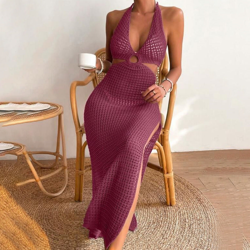 Vestido de playa de verano europeo y americano, Color sólido, Sexy para mujer