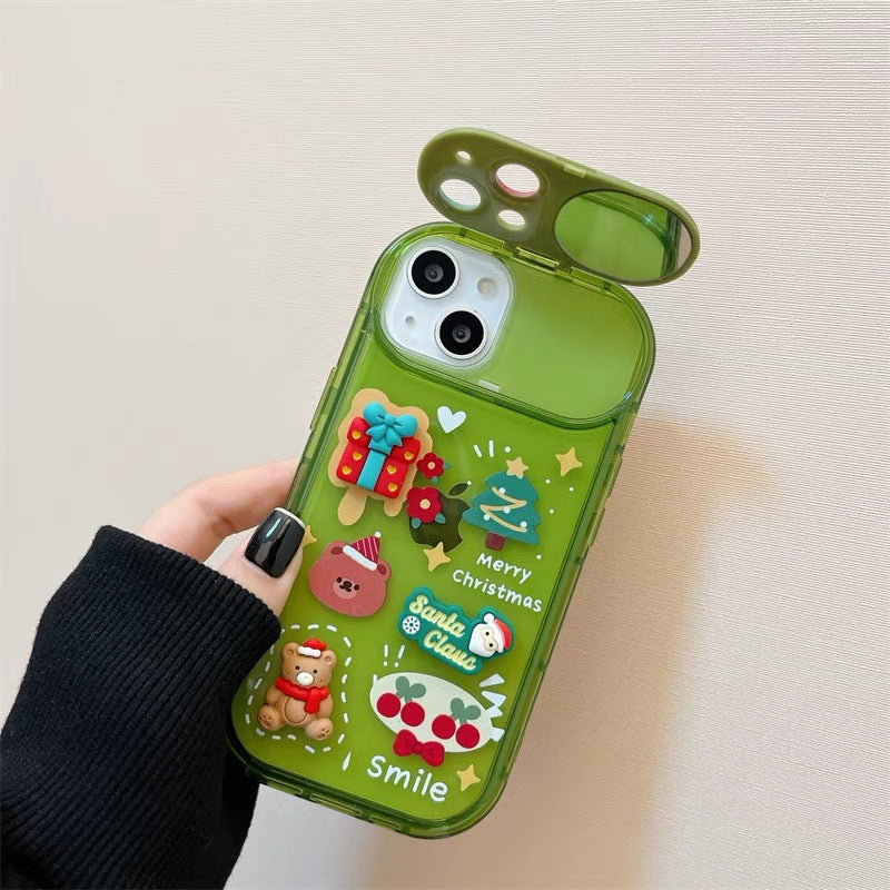 Xmas Santa Claus Cute Elk Hat Pendant Flip Christmas Phone Case For I Phone 15 14 13 12 11 Pro Max Pro Silicone Protection Cover