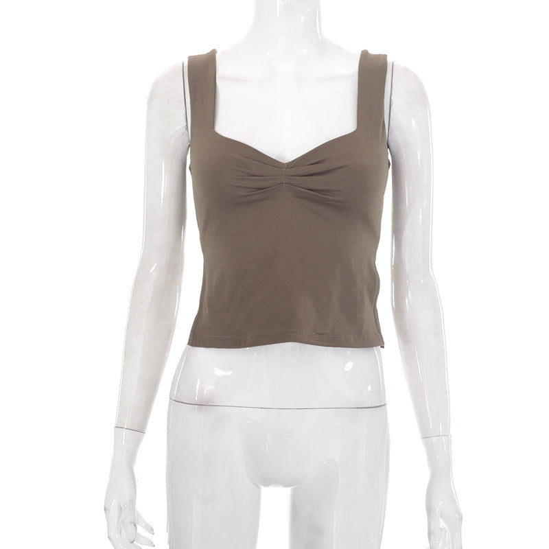 Women's Square Collar Camisole Pleated Top