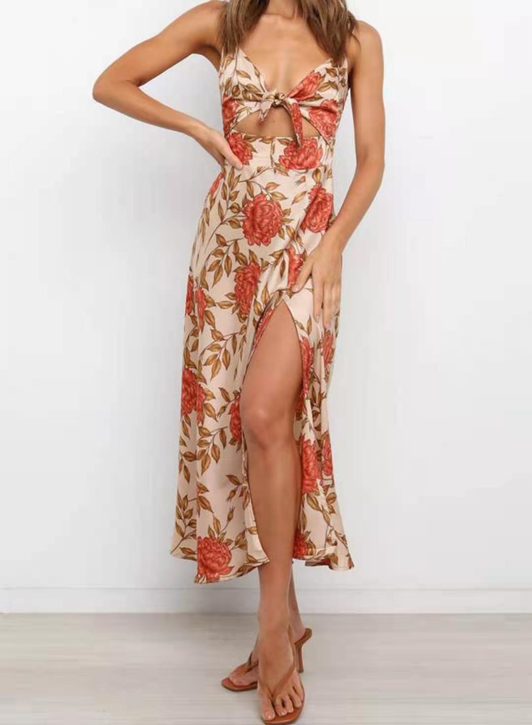 Vestido de playa con lazo estampado para mujer con tirantes