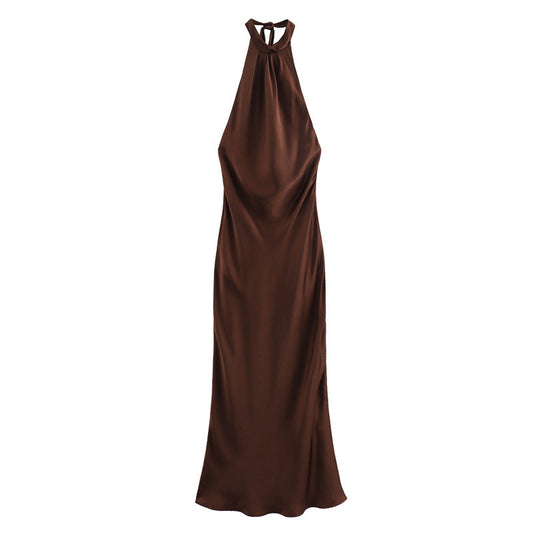 Women's French Silk Satin Textured Sling Dress