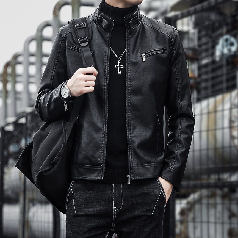 Men's Fashion Casual Slim Motorcycle Clothing Leather Jacket