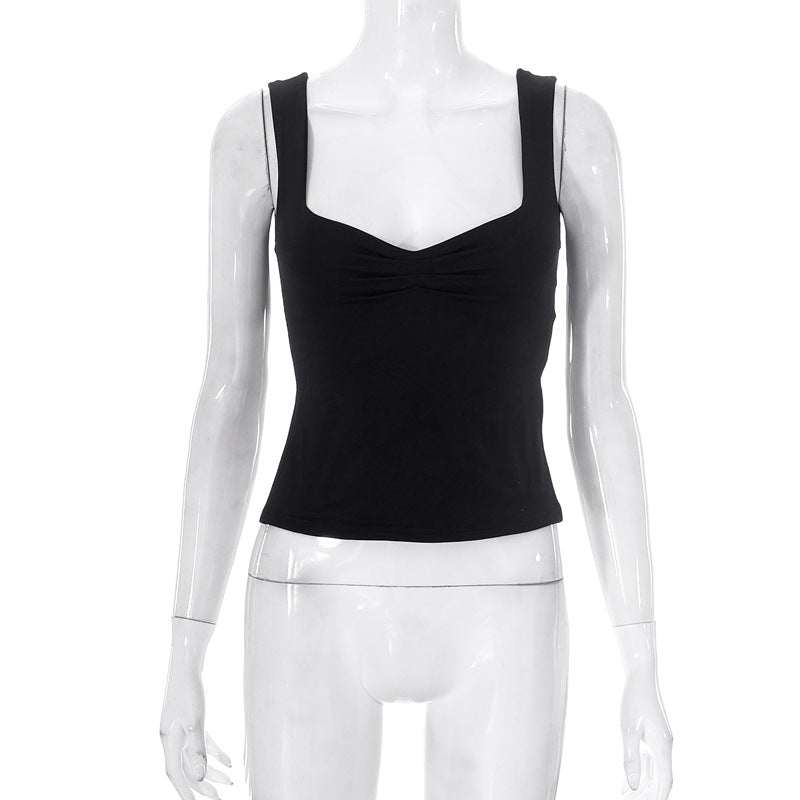 Women's Square Collar Camisole Pleated Top