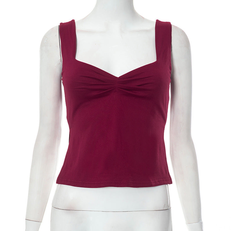 Top plisado camisola con cuello cuadrado para mujer