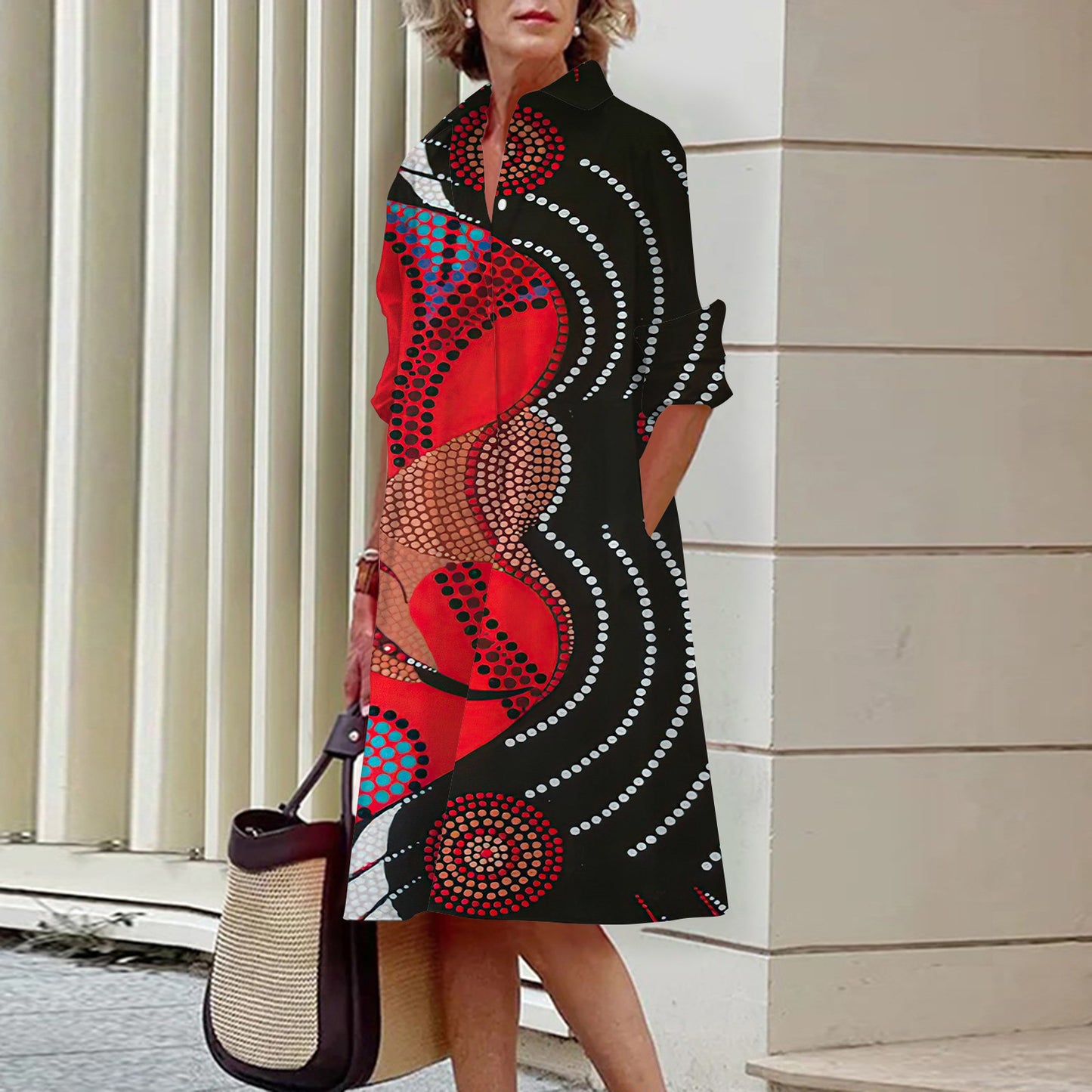 Abstract Pattern 3D Digital Printing Women's Shirt Dress