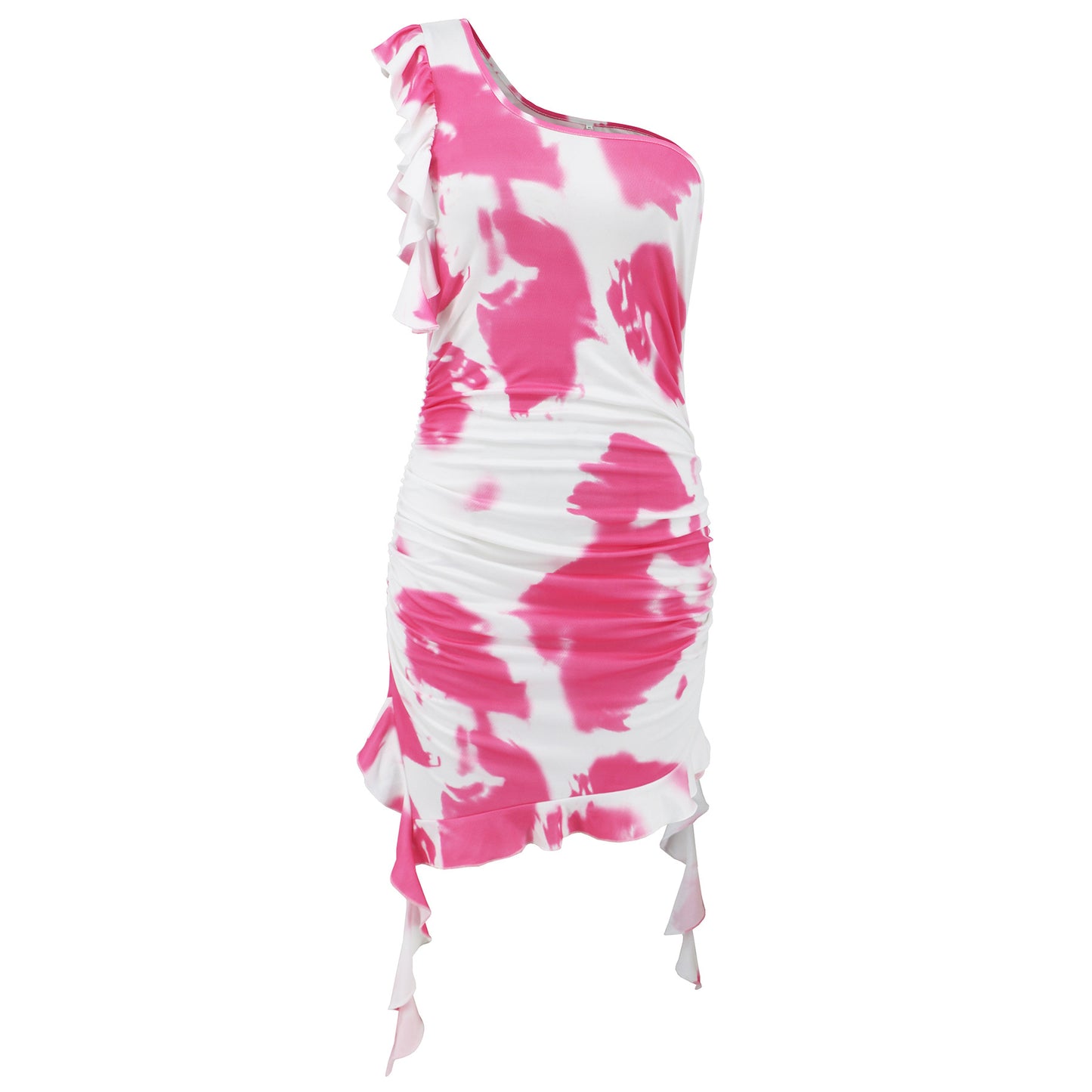 Ruffled Tie-dyed Printed Dress Sexy Sheath Skirt