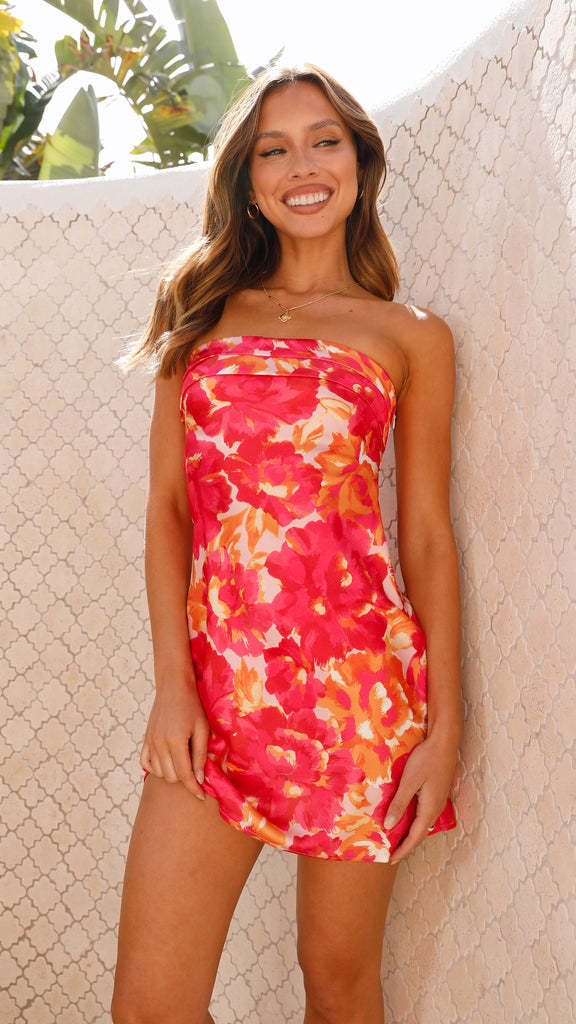 Vestido con estampado floral sin espalda y top de tubo para mujer