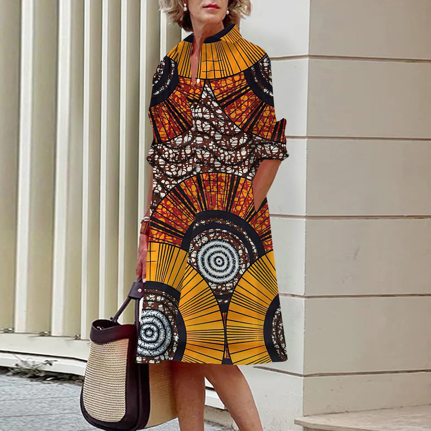 Abstract Pattern 3D Digital Printing Women's Shirt Dress