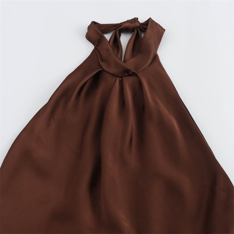 Women's French Silk Satin Textured Sling Dress