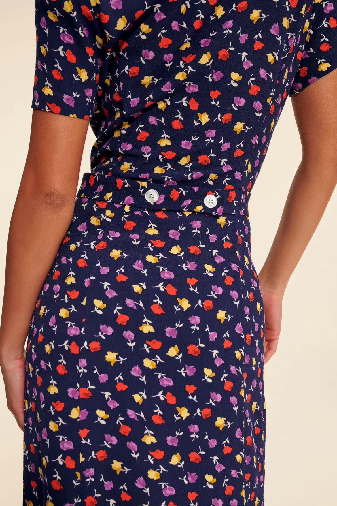 Vestido largo para mujer con estampado floral pastoral y hebilla frontal con solapa y pausa para el té