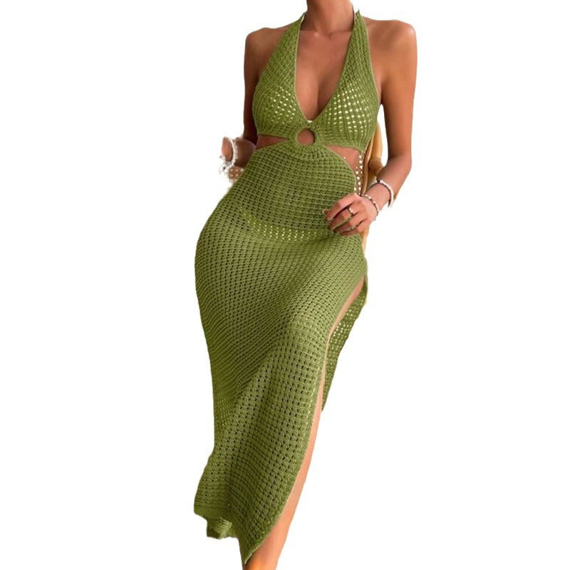 Vestido de playa de verano europeo y americano, Color sólido, Sexy para mujer