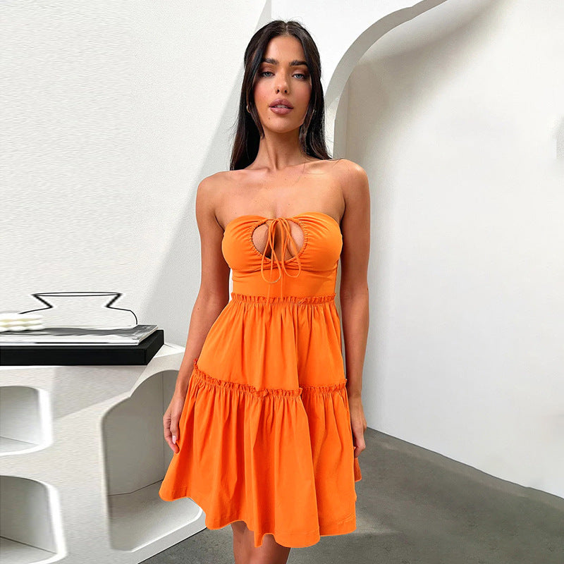 Hot Girl Tube Top Halter Un vestido corto con vuelo