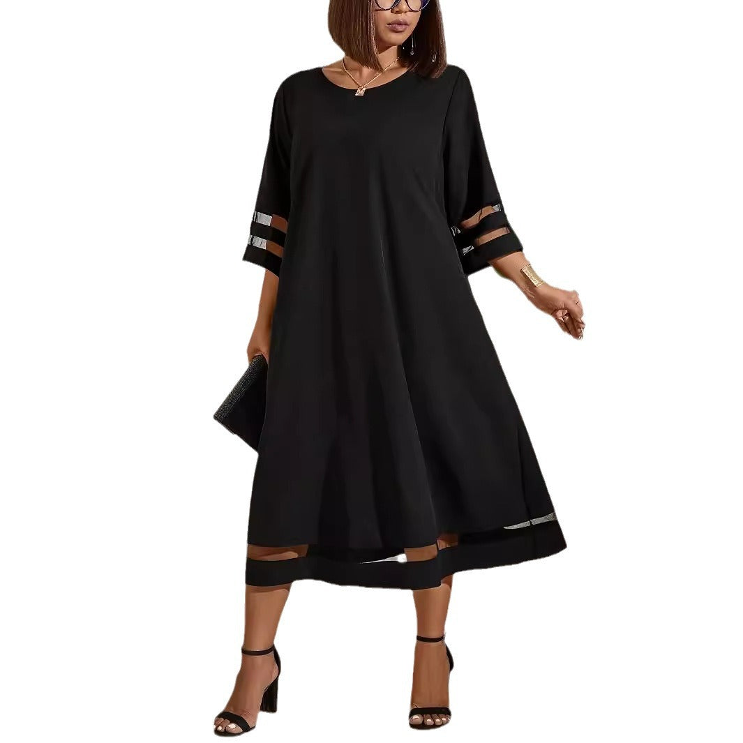 Women's Clothing Patchwork Round Neck Elegant Dress