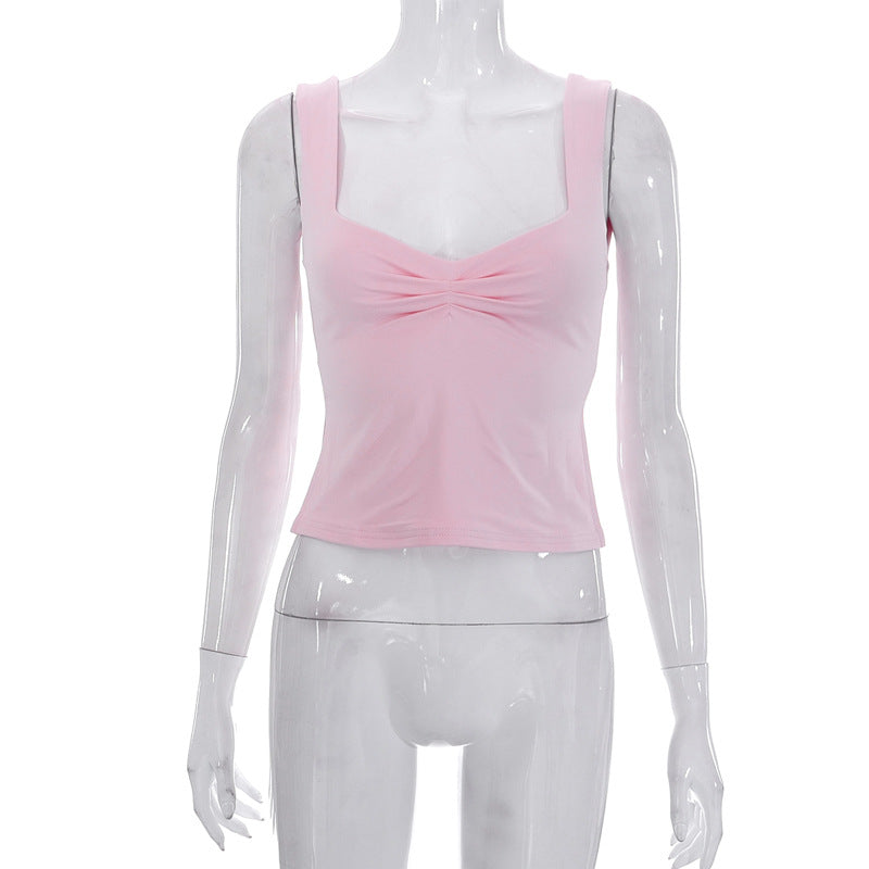 Top plisado camisola con cuello cuadrado para mujer