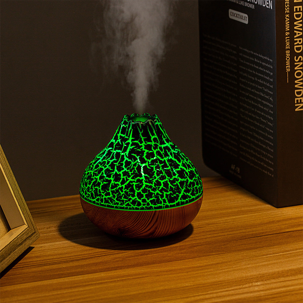 Humidificador Volcano Niebla de grano de madera Silencio Luz ambiental de siete colores