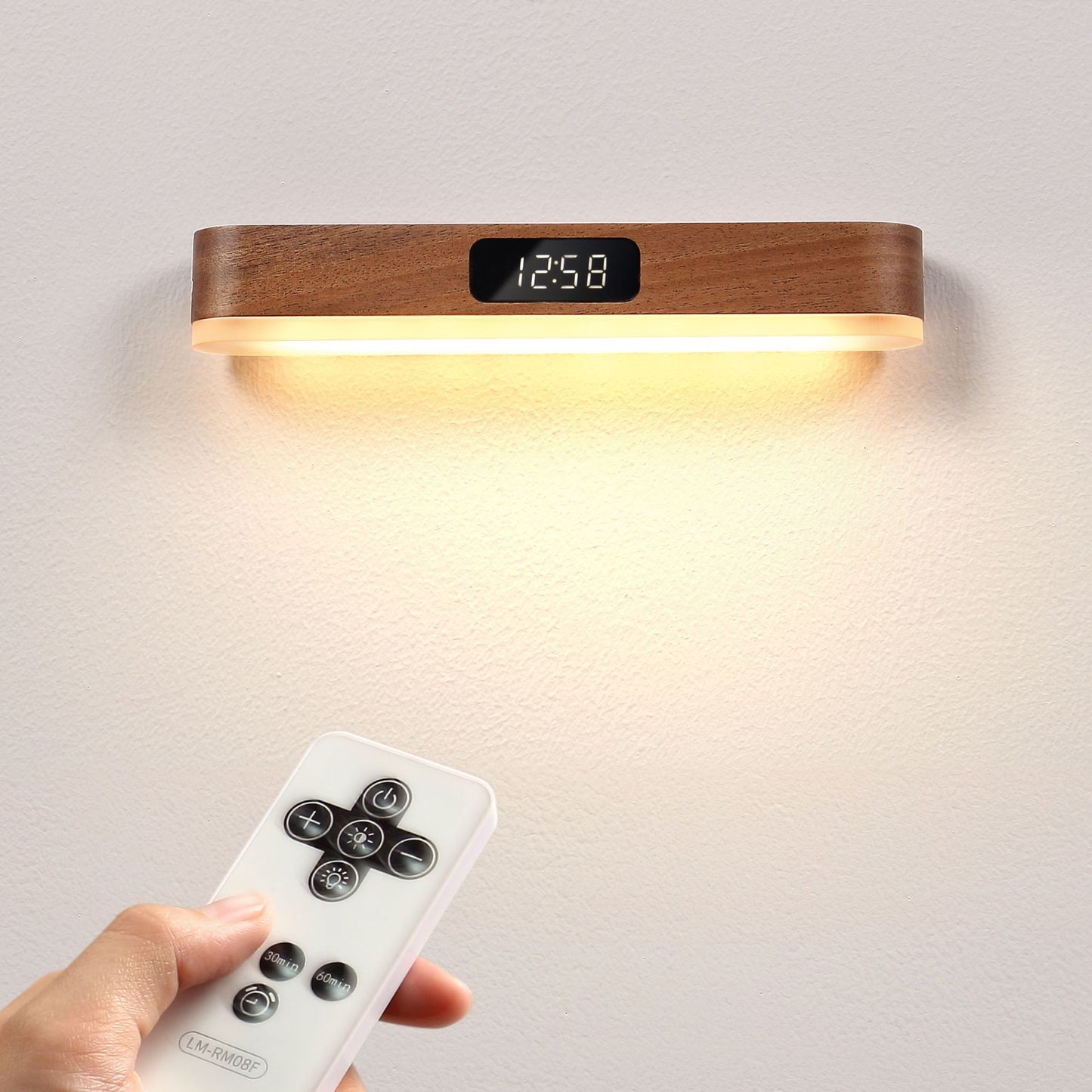 Wooden Clock Light Remote Control Solid Wood Magnetic Suction