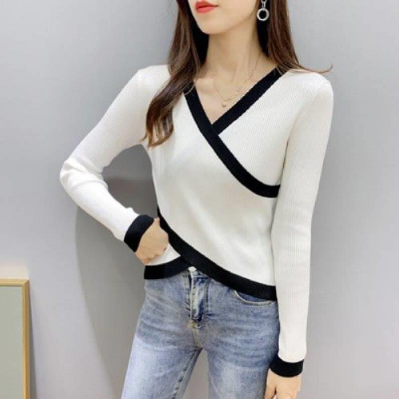 Women's Fashion Simple Cross V-neck Irregular Sweater