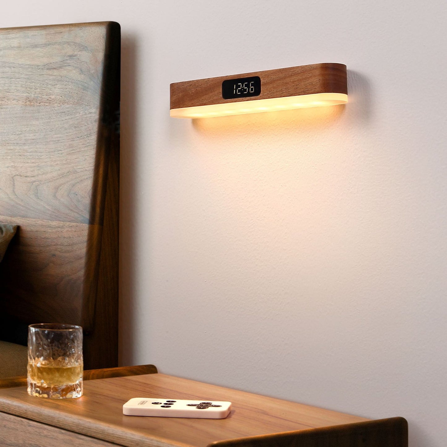 Reloj de madera Luz Control remoto Madera maciza Succión magnética