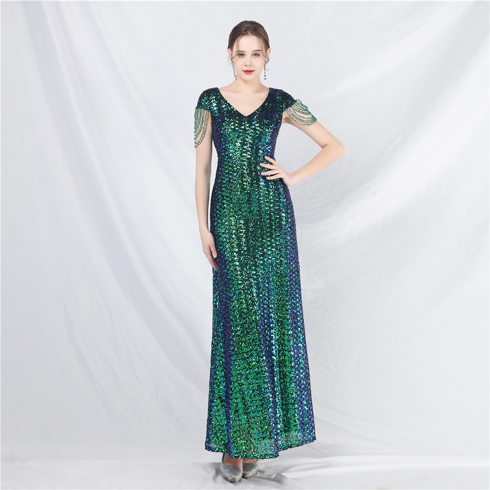 Women's A- Line Craft Bead Sequins Dress