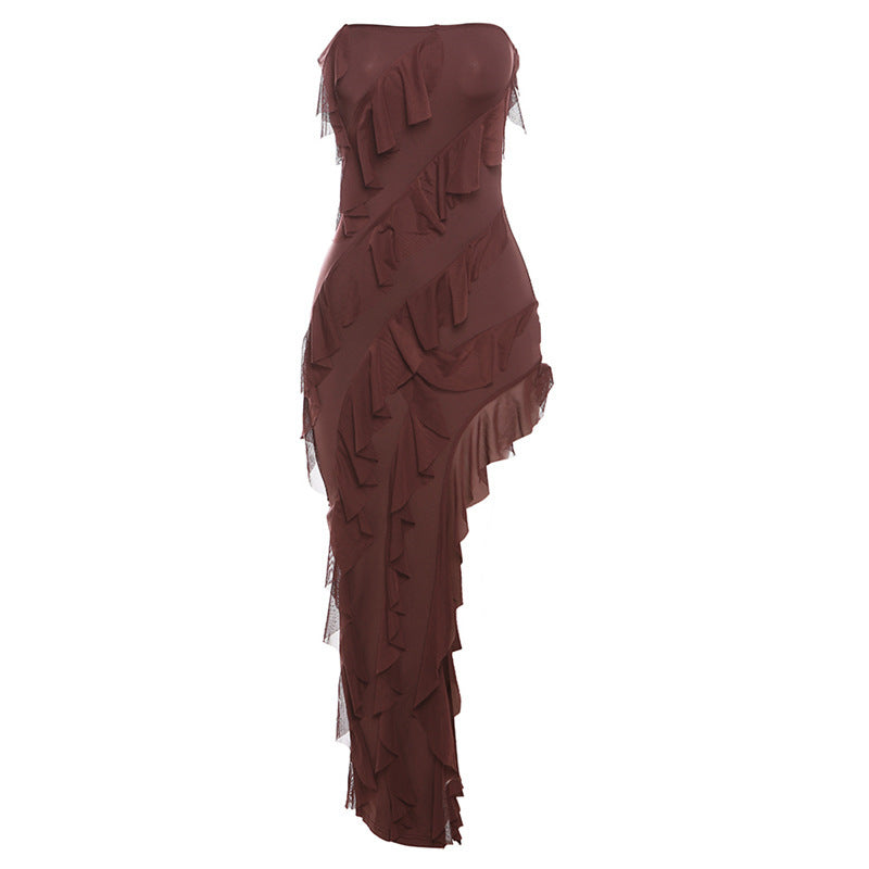 Robe bustier tubulaire fendue à franges, tendance été 2024, slim, mode femme, dos nu, tenue de club de fête d'anniversaire