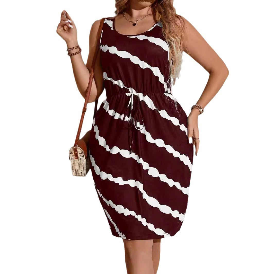 Women's Clothing Round Neck Tied Dress