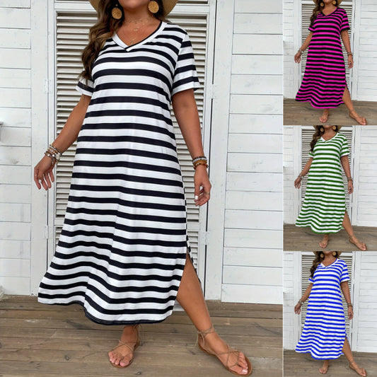 Women's V-neck Striped Print Dress