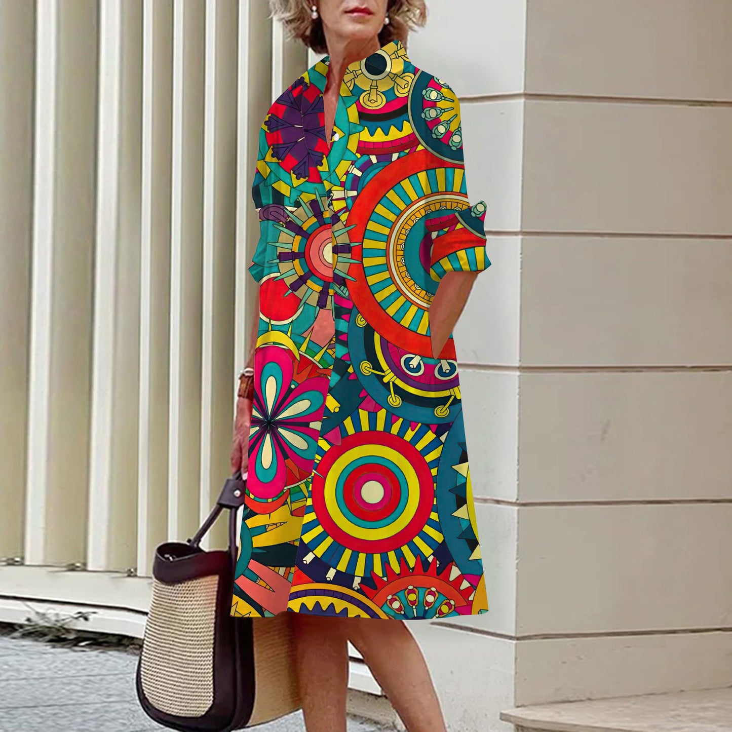 Abstract Pattern 3D Digital Printing Women's Shirt Dress