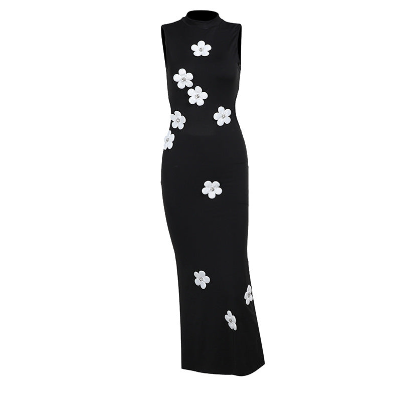 Robe à petites fleurs à col roulé pour femme