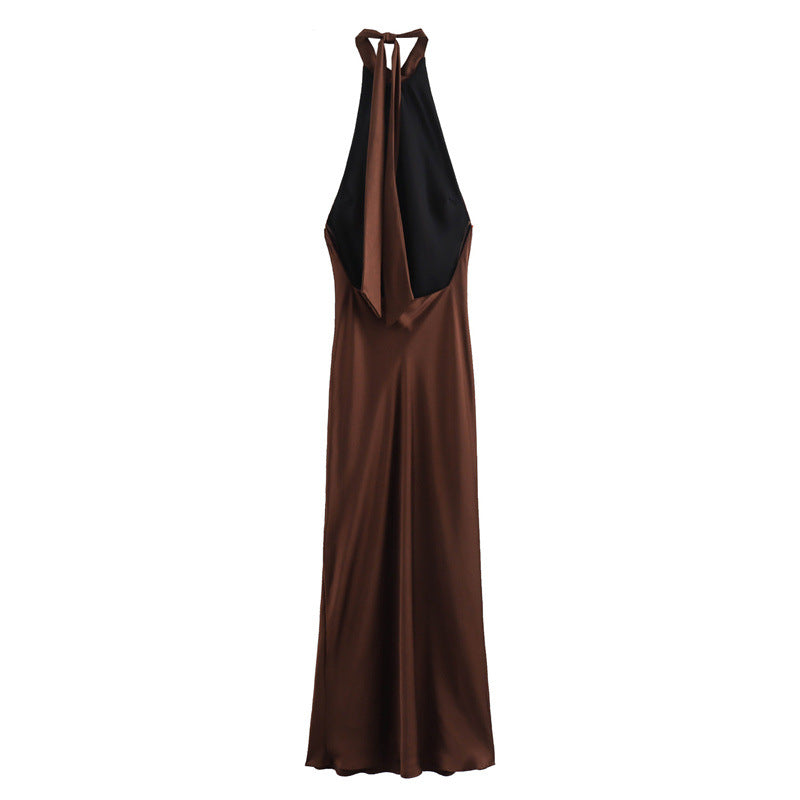 Women's French Silk Satin Textured Sling Dress