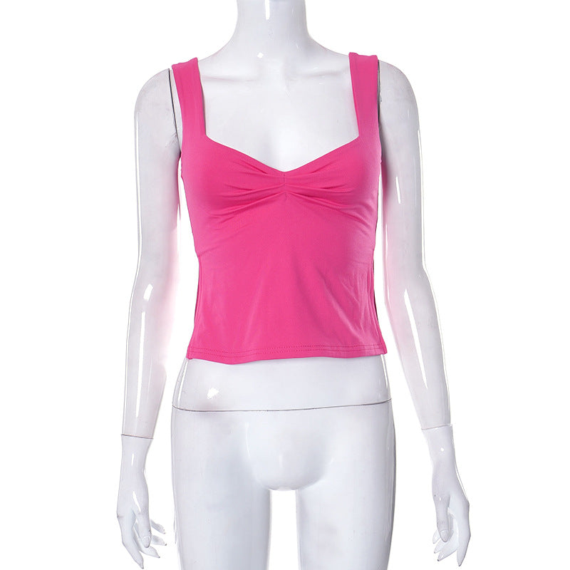 Top plisado camisola con cuello cuadrado para mujer