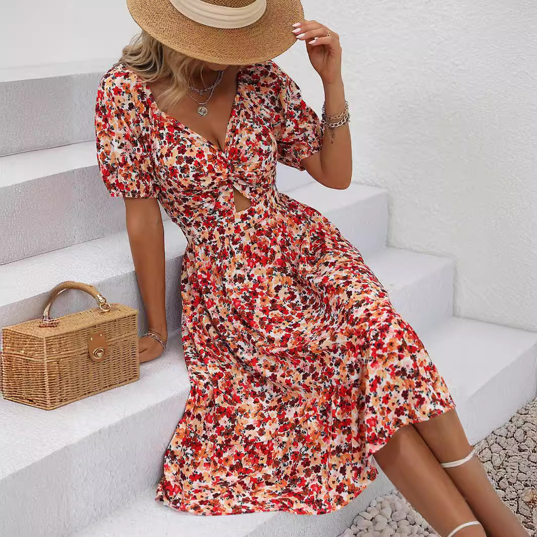 Vestido estampado adelgazante con falda para mujer