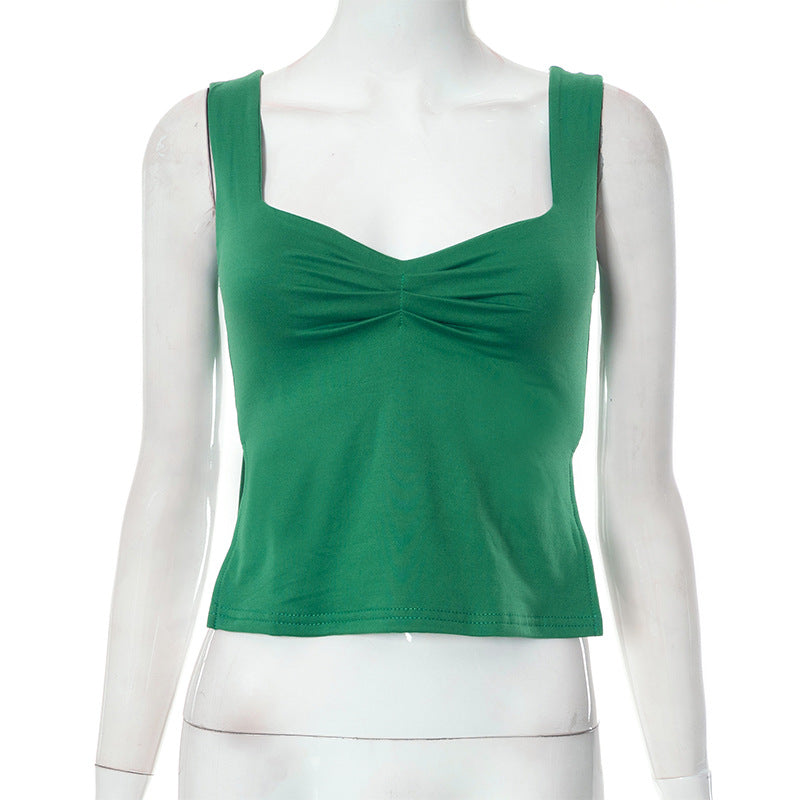 Women's Square Collar Camisole Pleated Top