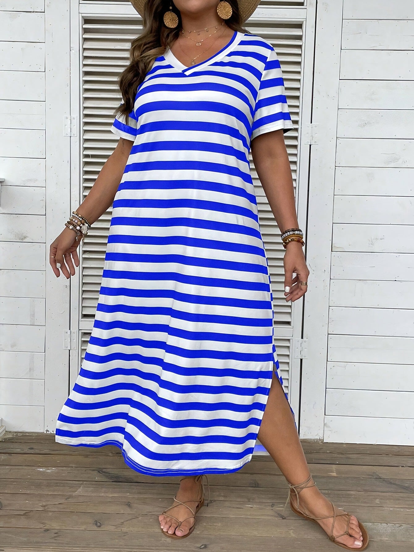 Women's V-neck Striped Print Dress