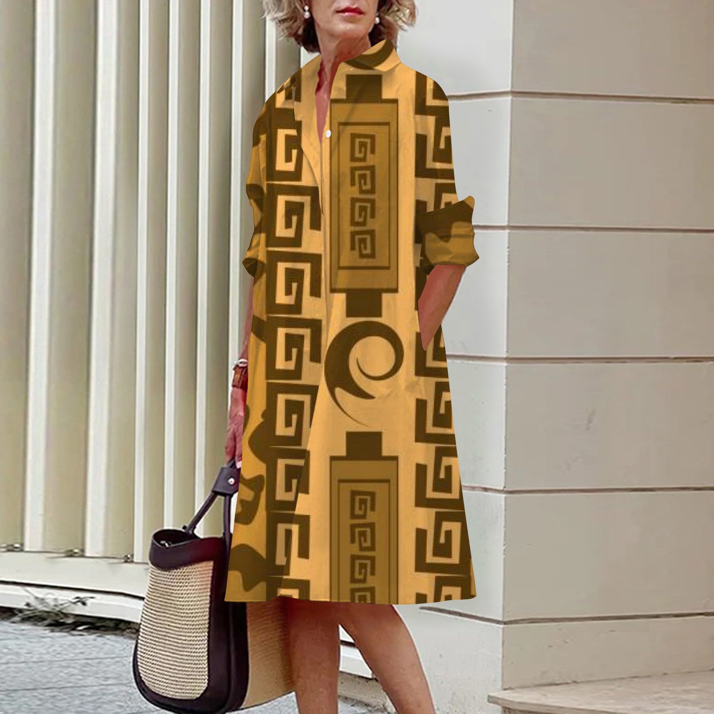 Abstract Pattern 3D Digital Printing Women's Shirt Dress