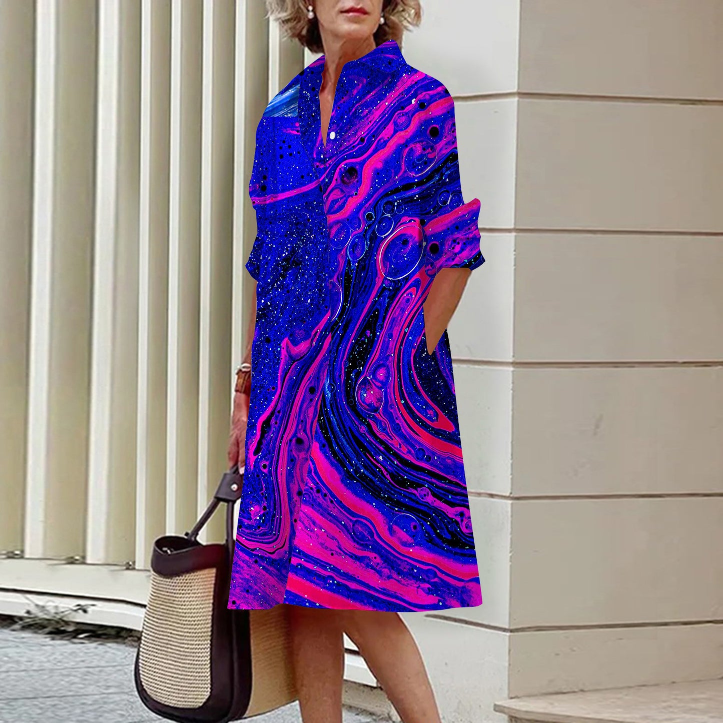 Robe chemise pour femme avec impression numérique 3D à motif abstrait